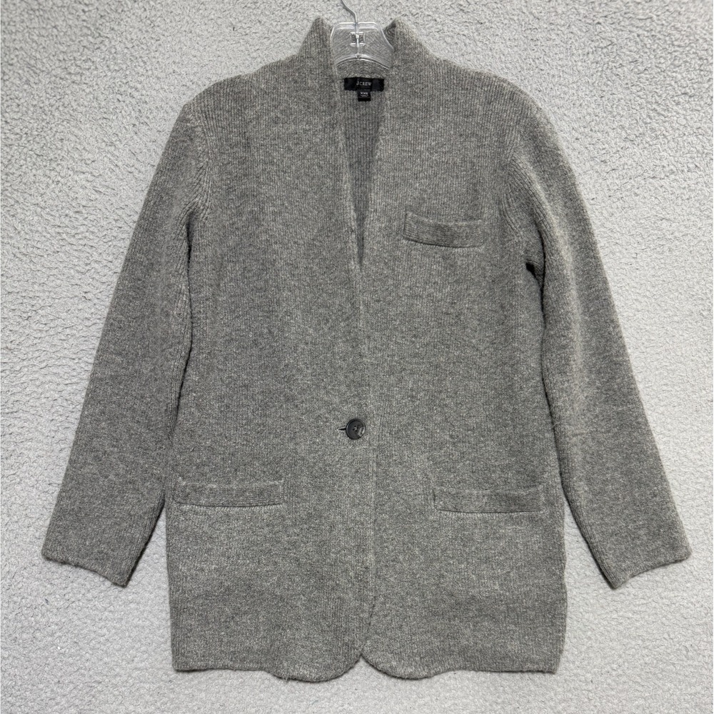 J Crew Gray Oversized Cardigan Blazer Sweater Womens XXS 2XS Wool Blend Preppy